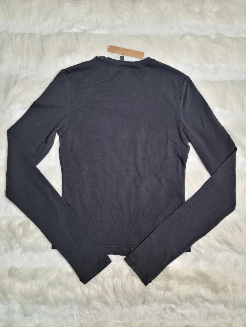 SKIMS Cotton Jersey Long Sleeve T-shirt Black Soot Women XXS NEW - Picture 2 of 4